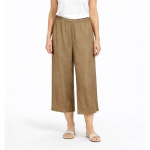 NWT Finity Naturals Crinkle Satin Crop‎ Wide Leg Pants Size 14 Silk Cotton Sand